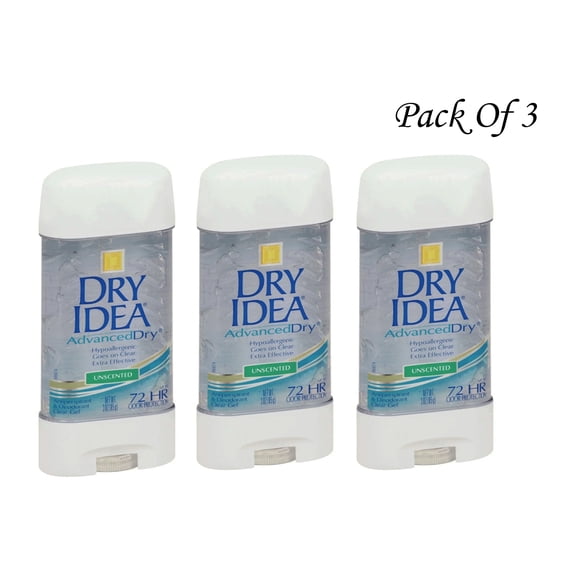 Dry Idea Antiperspirant & Deodorant Clear Gel, 72 HR Odor Protection, Unscented, 3 OZ - 3 Pack
