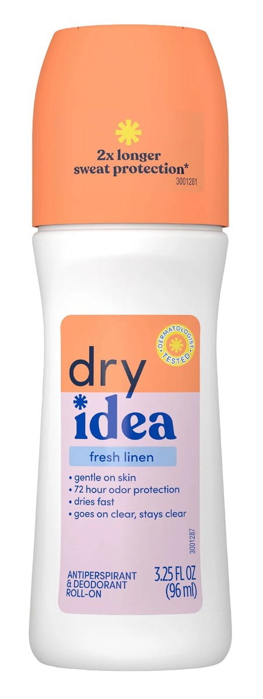 Dry Idea Deodorant 3.25oz Roll On Fresh Linen Antiperspirant (Pack of 3)