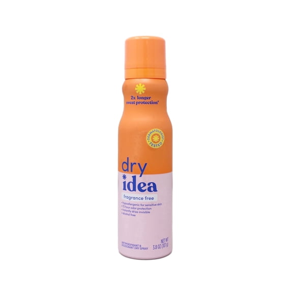 Dry Idea Dry Spray Deodorant & Antiperspirant, 2X Longer Sweat Protection, 72-Hour, Fragrance-Free & Hypoallergenic for Sensitive Skin, 3.8 oz