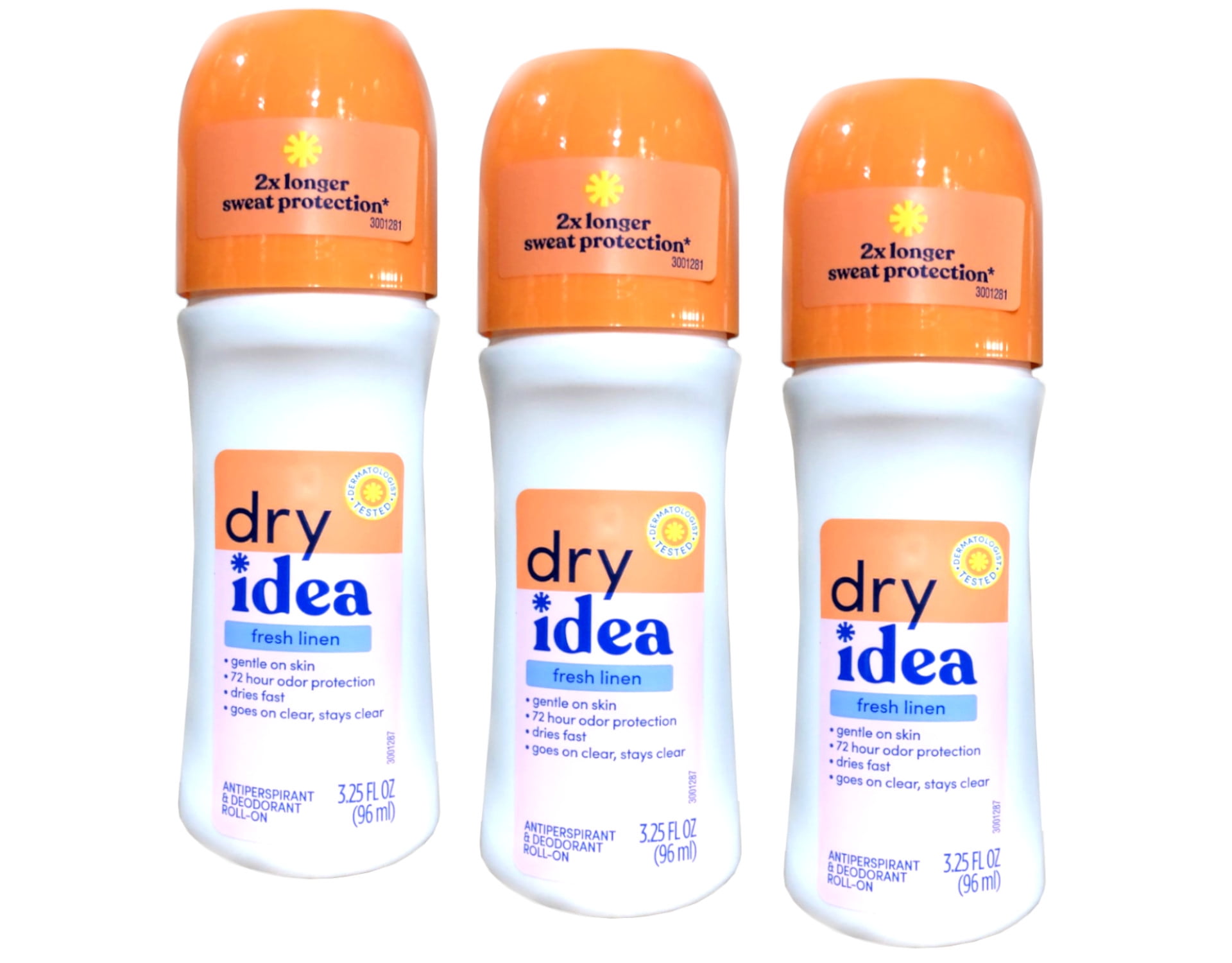 Dry Idea Roll-On Antiperspirant And Deodorant, Fresh Linen Scent - 3.25 oz , 3 Pack, Unisex