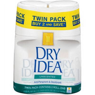 Dry Idea Roll-On Antiperspirant And Deodorant, Unscented, Twin Pack - 3.25 Oz Ea, 2 Pack