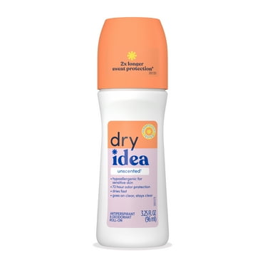 Dry Idea Roll-On Deodorant & Antiperspirant, Unisex & Unscented for Sensitive Skin, 3.25 oz.