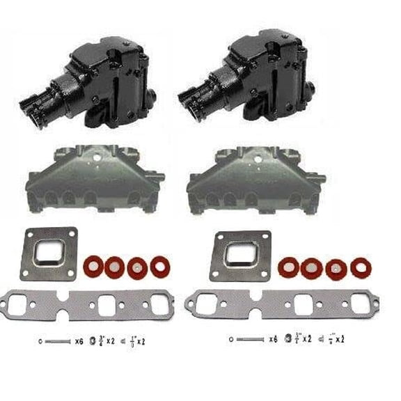 Dry Joint Exhaust Manifold Kit with Risers/Elbows for Mercruiser 4.3L V6 engines, 2005 and Newer by FASWORX