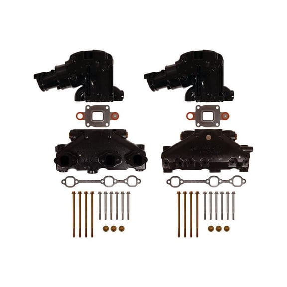 Dry Joint Exhaust Manifold kit with Riser/Elbows for Mercury Mercruiser 4.3L V6 Engines, 2005 and Newer, No Spacers between Manifold and Riser/Elbow by FASWORX