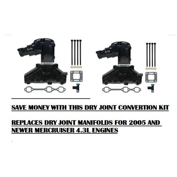Dry Joint V6 Exhaust Manifold Riser Kit Elbow Conversion Package Compatible with 2005 and newer Mercruiser 4.3L Engines by FASWORX