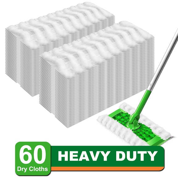 Dry Mop Pads for Sweeper Heavy Duty Pet Sweeping Refills Cloths Cleaning Hardwood Floor Dust and Hair, Disposable, Unscented, 60 Count