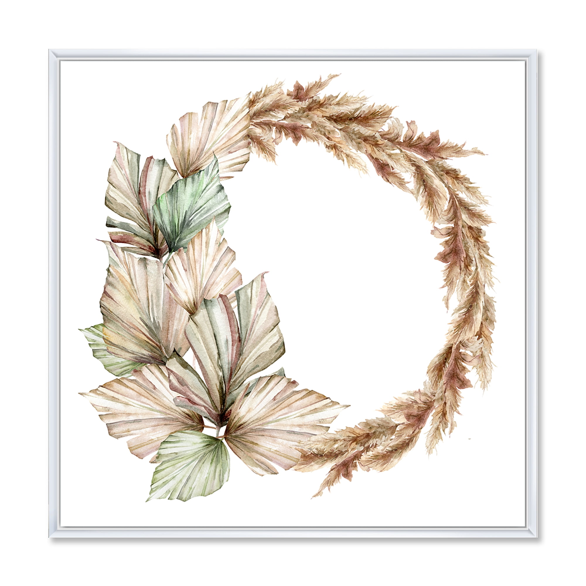 Dry Palm Leaves and Pampas Grass With Wreath 30 in x 30 in Framed Painting Canvas Art Print, by Designart