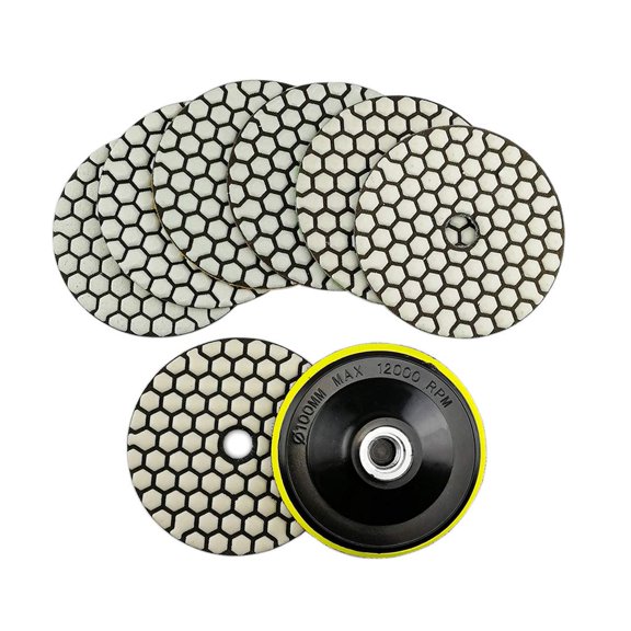 Dry Polishing Pads 4 Inch Set Of 7 Pieces Mixed Grits+P Backer For Granite Marble Stone Quartz