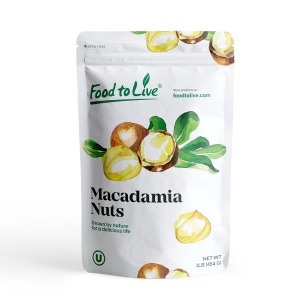 Dry Roasted Macadamia Nuts Halves and Pieces with Himalayan Salt, 1 Pound – Vegan, Kosher, Bulk – by Food to Live