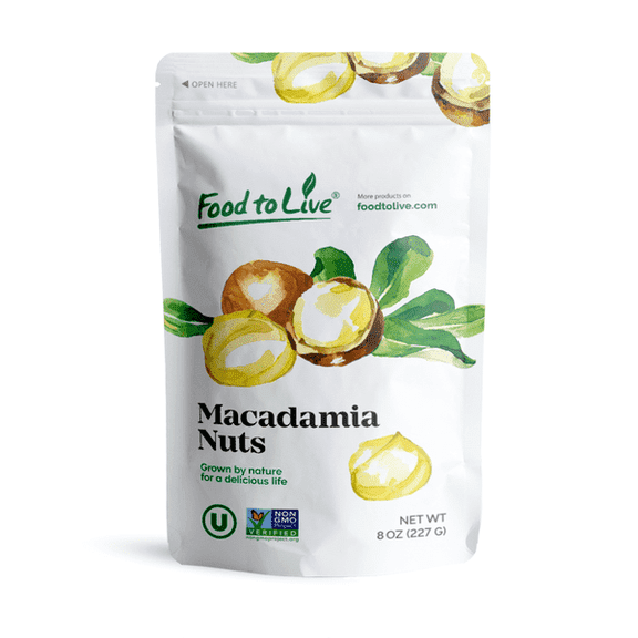 Dry Roasted Macadamia Nuts Halves and Pieces with Himalayan Salt, 8 Ounces – Vegan, Kosher, Bulk – by Food to Live