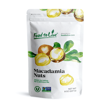 Dry Roasted Macadamia Nuts Halves and Pieces with Himalayan Salt, 8 Ounces – Vegan, Kosher, Bulk – by Food to Live