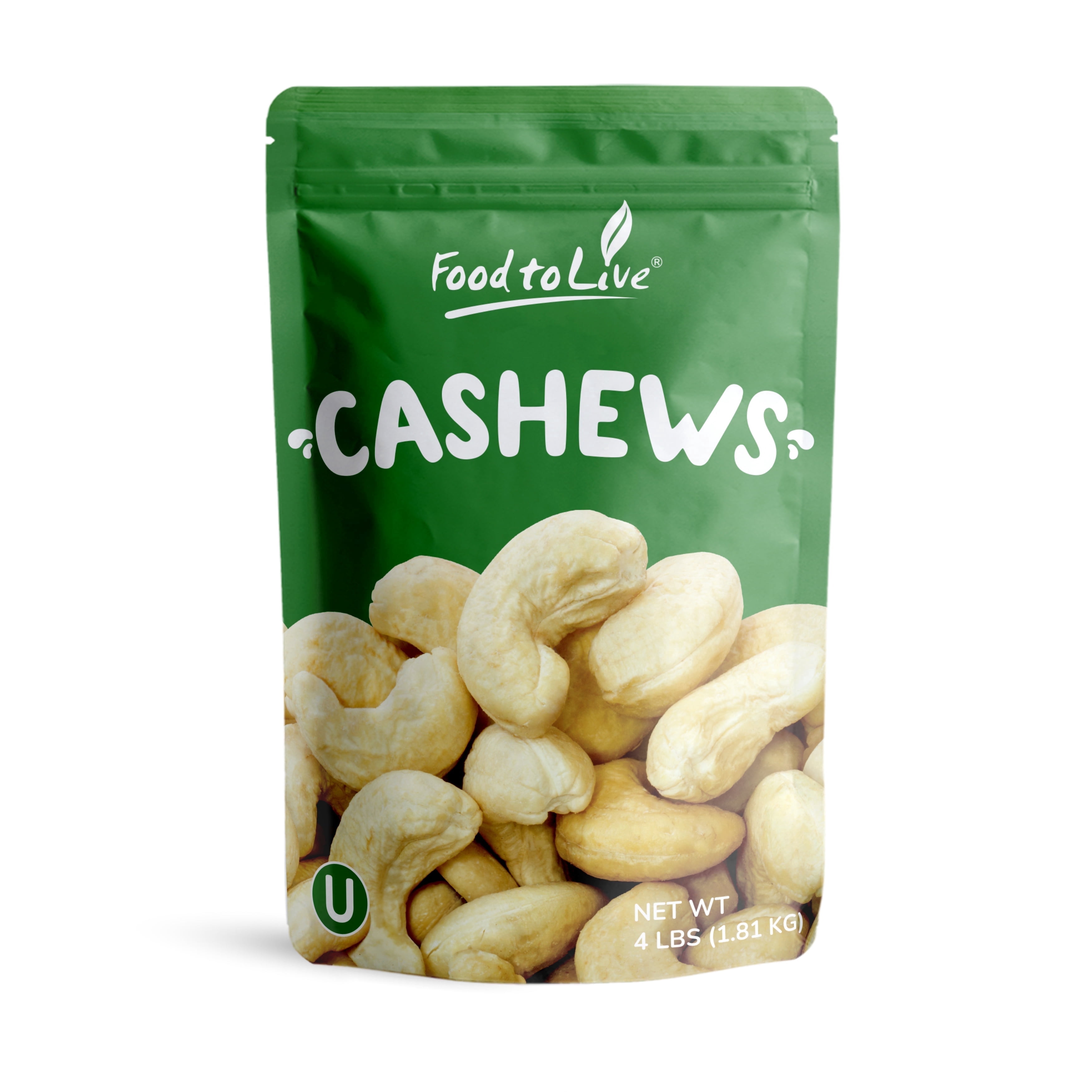 Dry Roasted Whole Cashews, 4 Pounds — Kosher, Vegan — by Food to Live