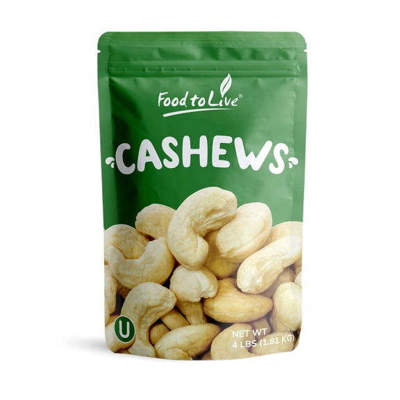 Dry Roasted Whole Cashews, 4 Pounds Kosher, Vegan by Food to Live