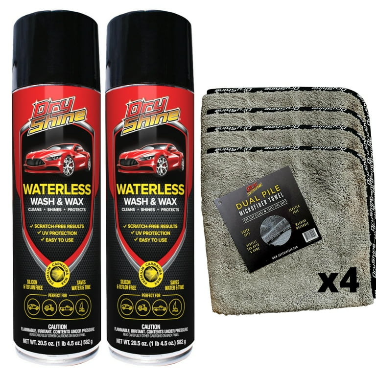 Dry Shine Waterless Car Wash & Wax (2 pack) plus 4 Microfiber Towels 
