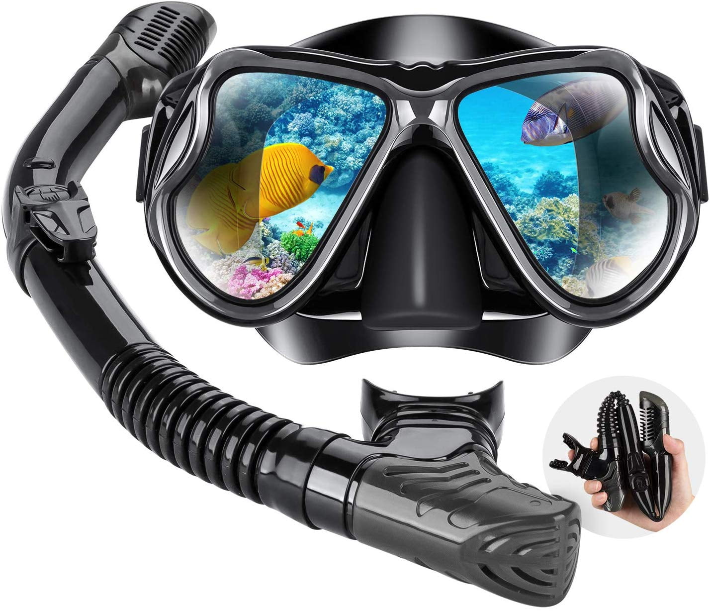Dry Snorkel Mask Set Adult Foldable Snorkeling Gear Equipment with