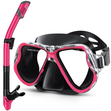DORLLE Adult Dry Snorkel Set With Anti-Fog Scuba Diving Mask – Panoramic View, Black