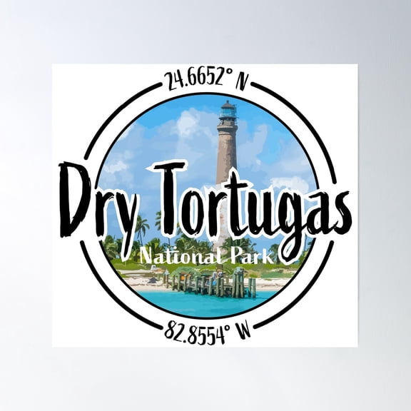 Dry Tortugas Design With Latitude And Longitude Poster Wall Art, Modern Wall Decor, 30x30 UNFRAMED