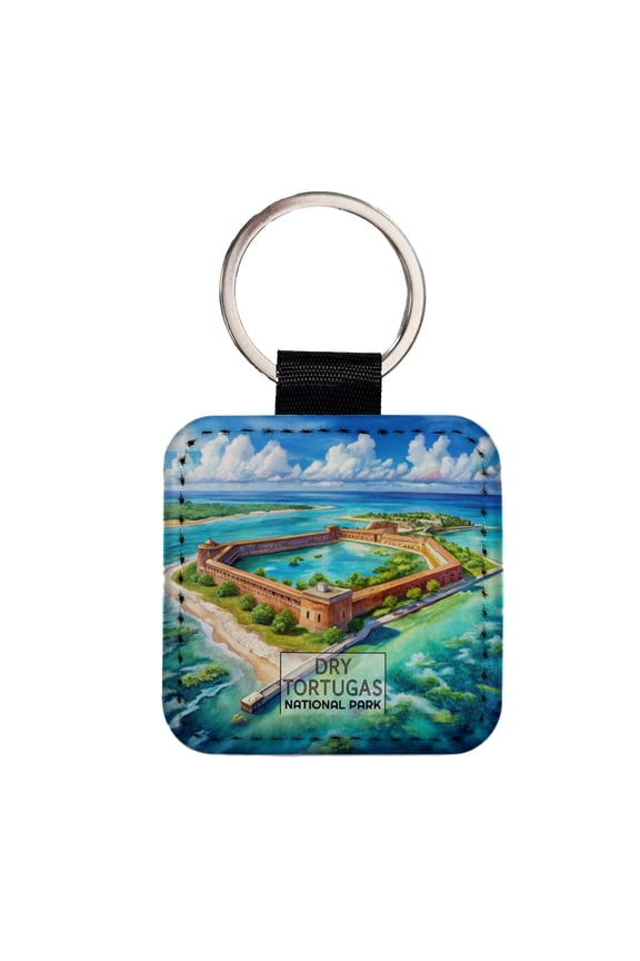 Dry Tortugas National Park Florida Watercolor Faux Leather Square Keychain