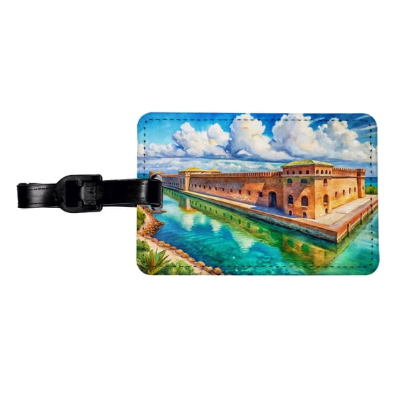 Dry Tortugas National Park Florida Watercolor Style Faux Leather Travel Luggage Tag