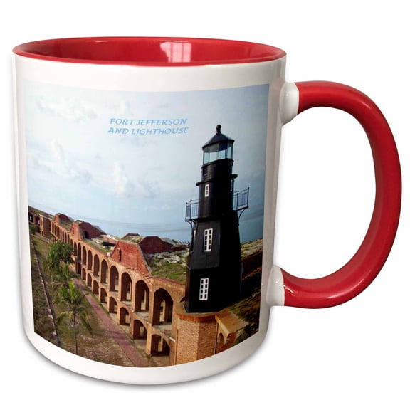 3drose, Dry Tortugas National Park - Fort Jefferson and Lighthouse, 15oz Two-tone Red Mug
