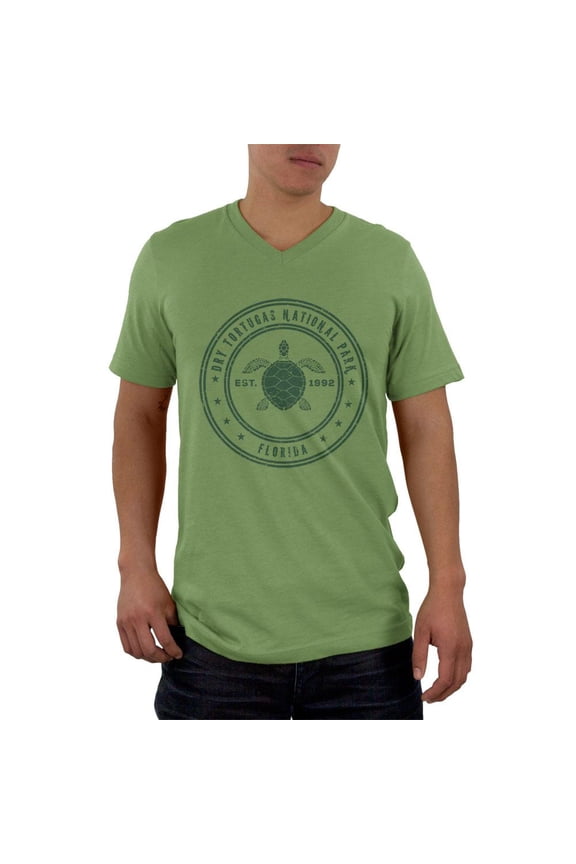Dry Tortugas National Park Vintage Mens V-Neck T Shirt Green MD