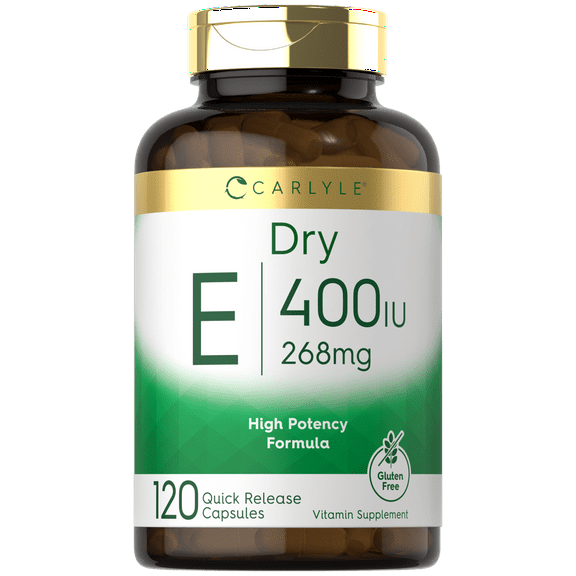 Dry Vitamin E Supplement 400 IU (268mg) | 120 Capsules | Non-GMO and Gluten Free | by Carlyle