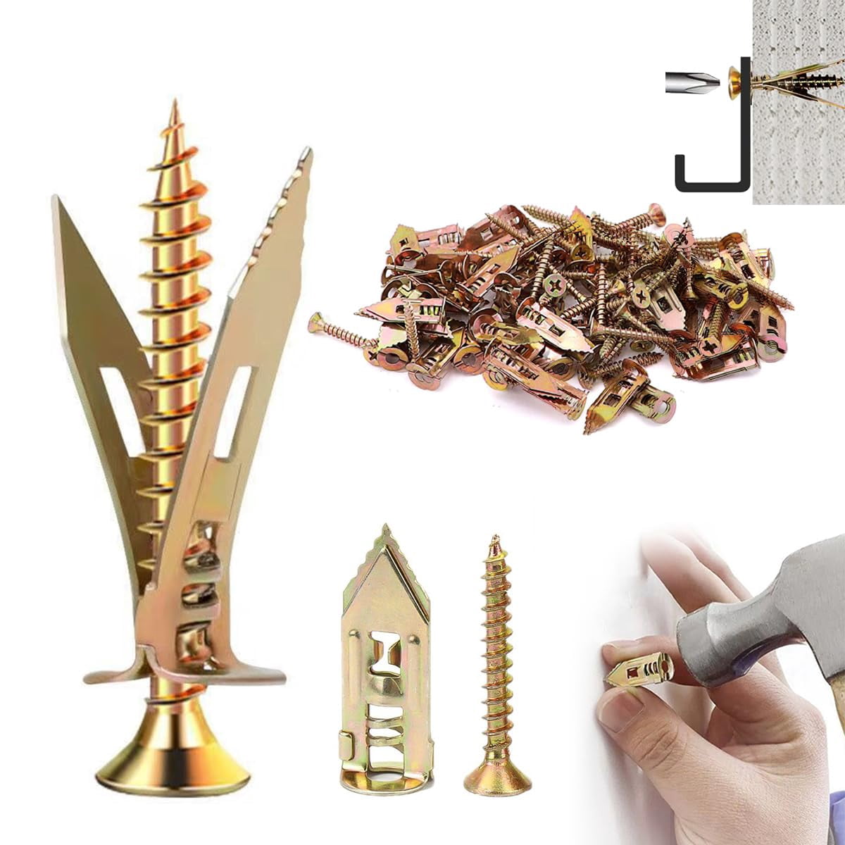 Dry Wall Anchors for Drywall Heavy Duty,Self Drilling Drywall Anchors and Screws kit for Wet and fix Drywall Anchor Repair Tools,Drywall Screws for Fixing Picture,Furniture,Outdoor Decor (50, 1.18in)