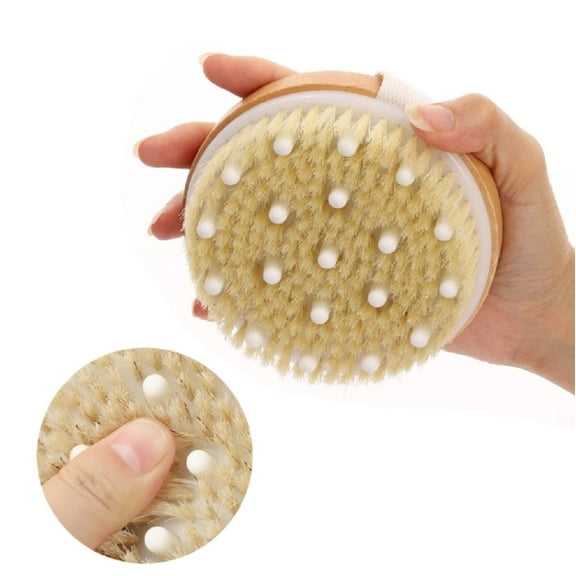 Dry/Wet Body Brush with Solid Wood Handle Natural Bristle Exfoliating & Massage Scrub Brush for Cellulite Reduction & Detox, Spa-Quality Skin Care Tool TIKA