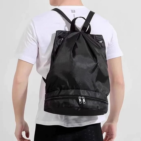Dry Wet Separated Swim Bag, Black Swimming Backpack, Waterproof Polyester Gear Bag, for Pool Beach Gym, Swimmers Fitness Enthusiasts