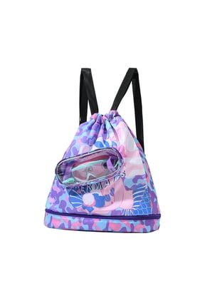 Dry Wet Separation Waterproof Swim Backpack, Portable Beach Gym Shower Storage Bag, Multi Pocket Drawstring Sack With Independent Shoe Compartment For Outdoor Trip