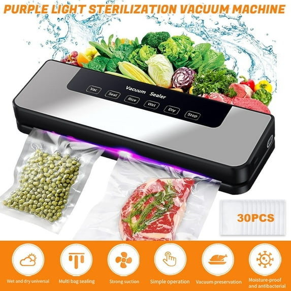 Vacuum Sealer, 8 in 1 4 Food Modes, Wet and Dry, with Starter Kit, with 30 Vacuum Sealer Bags (Silver)