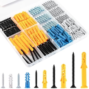 Dry wall Anchors and Screws Assortment Kit 270PCS, 135 Plastic Dry Wall Expansion Anchors and 135 Philips Flat Head Wood Screws, 5 Sizes Wall Hanging Kit for Art Decor, Replaces Picture Nails