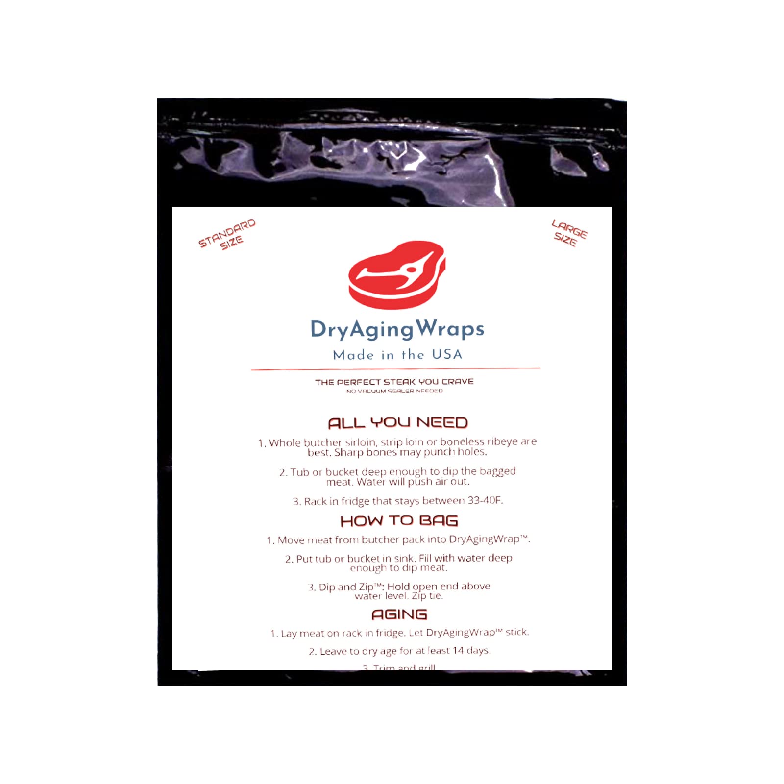 DryAgingWraps Dry Aged Bags for Meat Sized for Ribeye and Short Loin
