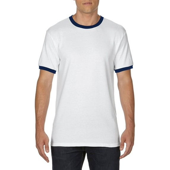 DryBlend Ringer T-Shirt, M, White/Navy
