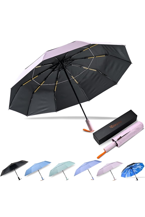 43" Travel Umbrellas for Rain - Large Windproof Double Canopy Umbrella, 10 Durable Ribs, Strong Frame, Auto Open Close Ergonomic Handle, Compact Waterproof Umbrella for Women & Men, Pale Pink