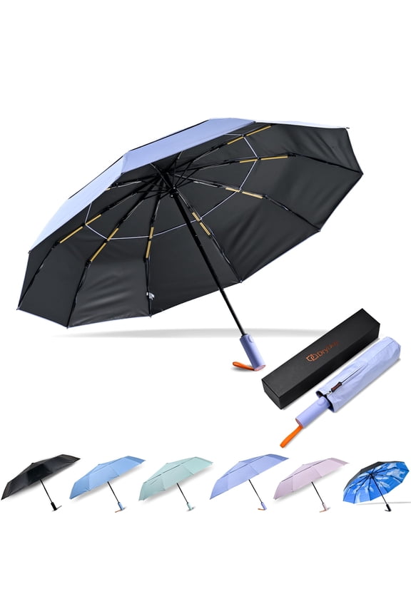 43" Travel Umbrellas for Rain - Large Windproof Double Canopy Umbrella, 10 Durable Ribs, Strong Frame, Auto Open Close Ergonomic Handle, Compact Waterproof Umbrella for Women & Men, PalePurple