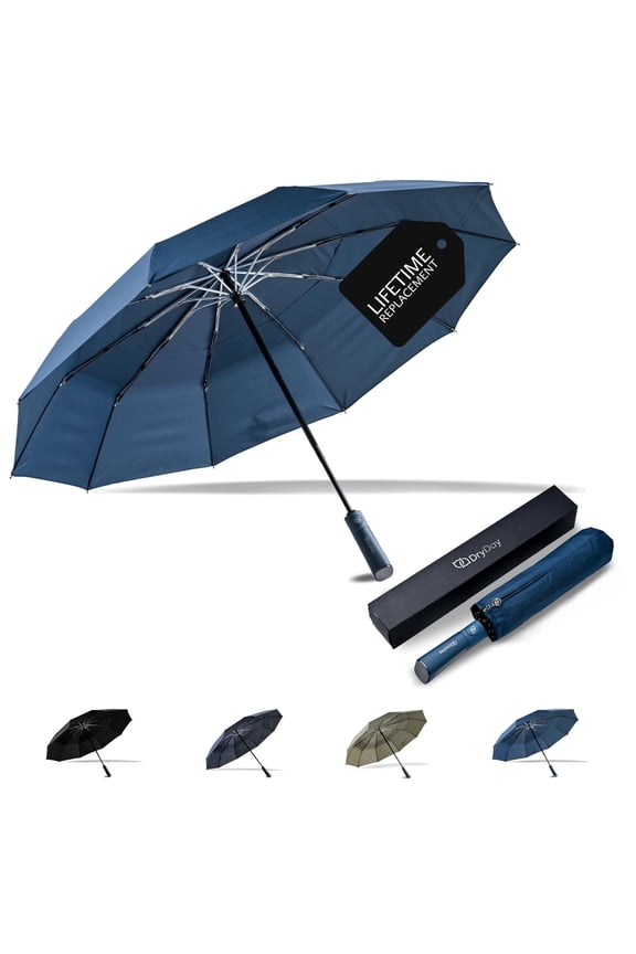 44” Premium Umbrellas for Rain, Large Windproof Double Canopy Umbrella, 10 Aluminum Ribs, Sturdy Frame, Auto Open Close Unique Handle, Windproof & Waterproof Umbrella for Women & Men, NavyBlue