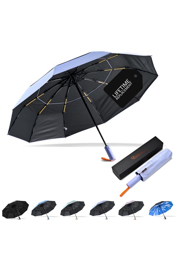 46" Travel Umbrellas for Rain - Large Windproof Double Canopy Umbrella, 10 Durable Ribs, Strong Frame, Auto Open Close Ergonomic Handle, Compact Waterproof Umbrella for Women & Men, PalePurple