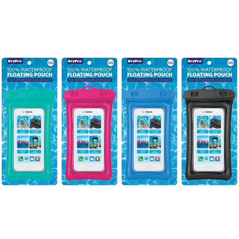 DryPro Waterproof Floating Smartphone Pouch with Strap in Assorted Colors on Clip Strip Available in a pack of 8