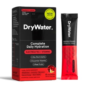 DryWater Hydration Powder with Electrolytes + Vitamins, Raspberry Lemon, 6 Pack