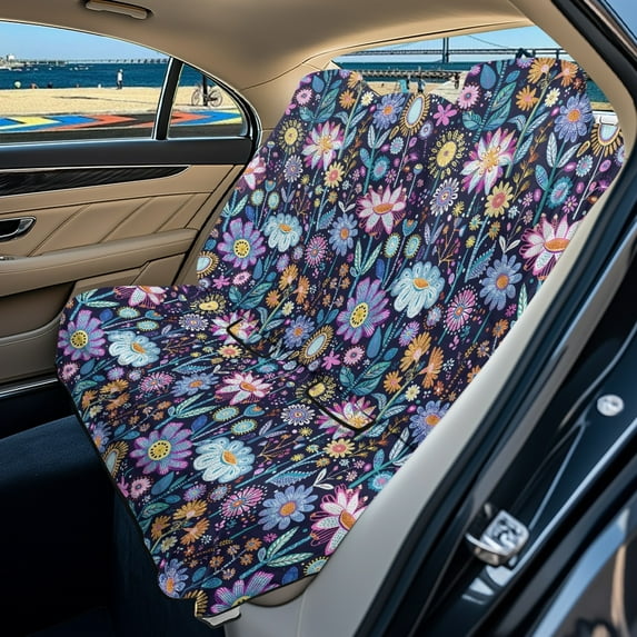Xixirimido Boho Floral Car Backseat Cover Rear Bench Towel Cover Non-Slip Automotive Accessories for Sedans, SUVs, Vans Universal Car Seats Protector