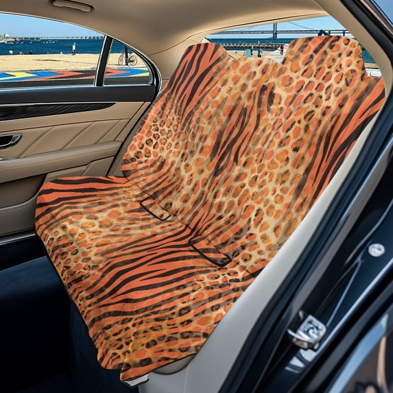 Drydeepin Brown Leopard Zebra Stirpe Car Backseat Cover Cheetah Rear Bench Towel Cover Non-Slip Automotive Accessories for Sedans, SUVs, Vans Universal Seats Protector Car Interior Decor