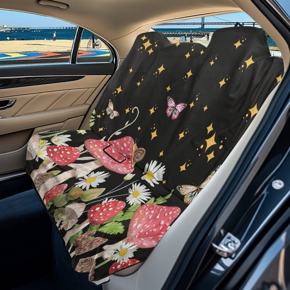 Drydeepin Butterfly Mushroom Daisy Car Seat Covers for Backseat, Starry Night Rear Bench Seat Cover Towel Saddle Blanket Seat Protector Universal Auto Accessories for Trucks Van SUV
