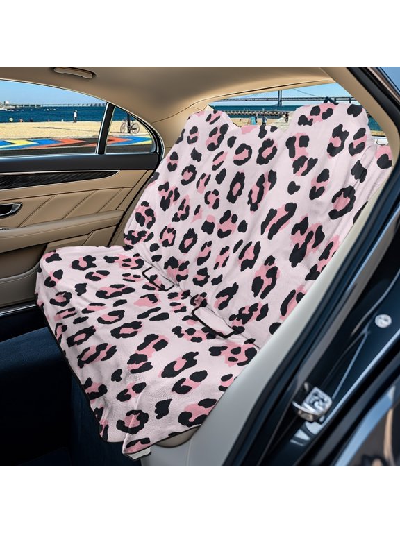 Drydeepin Cheetah Leopard Pink Car Seat Cover Towel Backseat Breathable Rear Bench Towel Seat Covers Non-Slip Universal Fit for Sedan Trucks Van SUV, Automotive Seat Protector