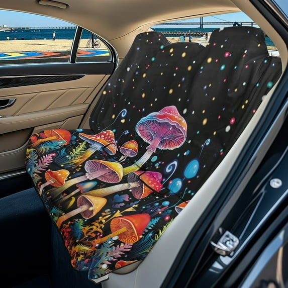 Drydeepin Colorful Mushroom Starry Night Car Back Seat Cover, Rear Bench Seat Towel Cover Breathable Non-Slip Rear Seat Cover Universal Fit for Sedans SUVs Truck Auto Interior Decor