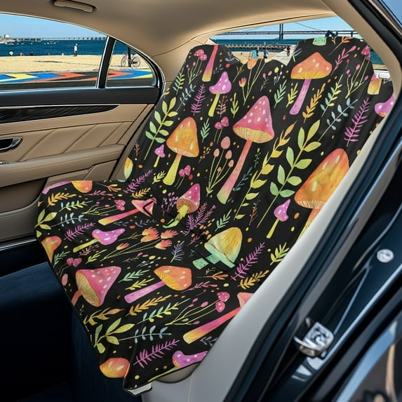 Drydeepin Colorful Mushrooms Car Back Seat Cover, Rear Bench Seat Towel Cover Breathable Non-Slip Rear Seat Cover Universal Fit for Sedans SUVs Truck Auto Interior Decor