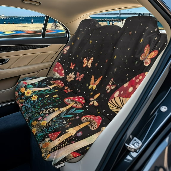 Drydeepin Mushroom Butterfly Starry Night Car Seat Cover Backseat Universal Rear Car Seat Bench Towel Non-Slip Saddle Blanket Seats Protector for Sedans, SUVs, Vans Auto Accessories