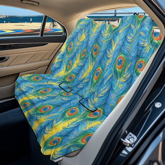 Drydeepin Peacock Feather Car Back Seat Cover, Rear Bench Seat Towel Cover for Truck SUV Van Sedan, Saddle Blanket After Gym Workout Hiking, Car Accessories