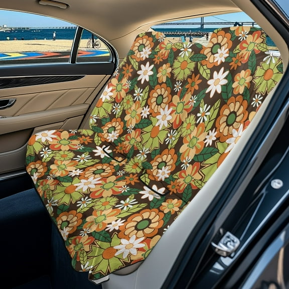 Drydeepin Vintage Boho Hippie Flower Car Back Seat Cover, Rear Bench Seat Towel Cover for Truck SUV Van Sedan, Saddle Blanket After Gym Workout Hiking, Car Accessories