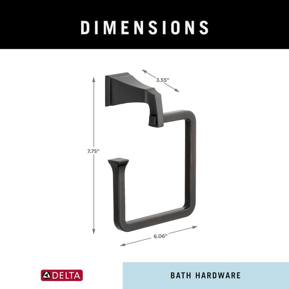 Dryden (1-Pack) Hand Towel Holder Venetian Bronze Towel Racks for Bathroom Wall Square Towel Ring Holder for Bath Towel Hanger for Kitchen, Bathroom Accessories 75146-